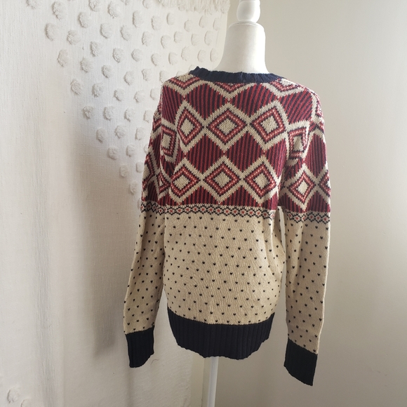 Winter Jaquard Red Blue and Cream Sweater - Picture 5 of 12